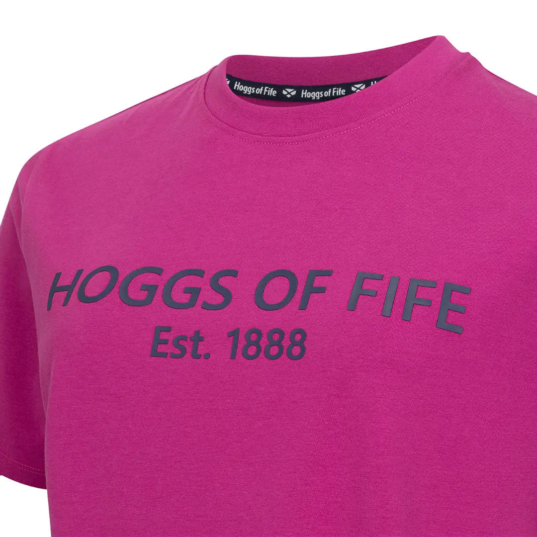 Pink Hoggs of Fife Ladies Stella Printed T-Shirt with gray lettering for stylish country clothing