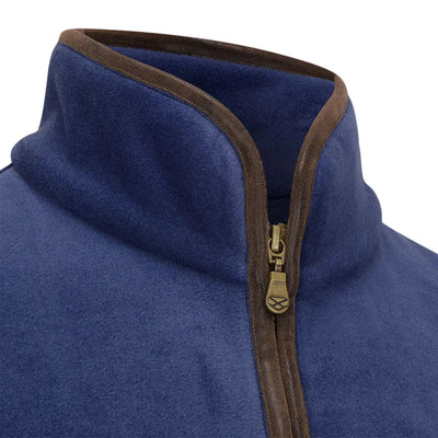 Blue fleece jacket with brown trim from Hoggs of Fife, perfect for country clothing and hunting
