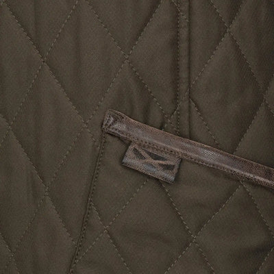 Dark green Fife Ladybank quilted jacket with leather trim and tag for style and warmth