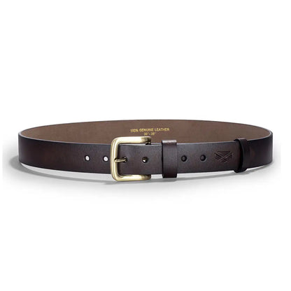 Dark brown genuine leather belt with brass buckle for Hoggs Of Fife country fashion ensemble