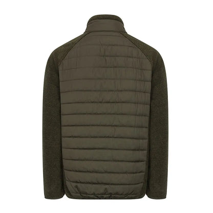 Olive green Hoggs of Fife Melville Hybrid Jacket with quilted design and knit sleeves