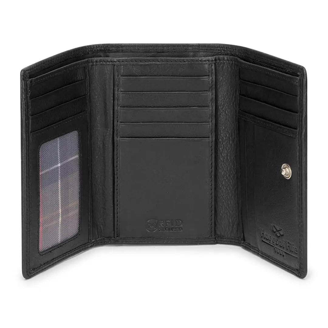 Open black leather wallet of Hoggs of Fife Monarch Leather Bi Fold Purse 16cm