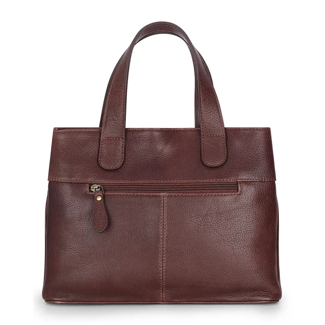 Dark brown Fife Monarch Leather handbag with top handles and zip pocket