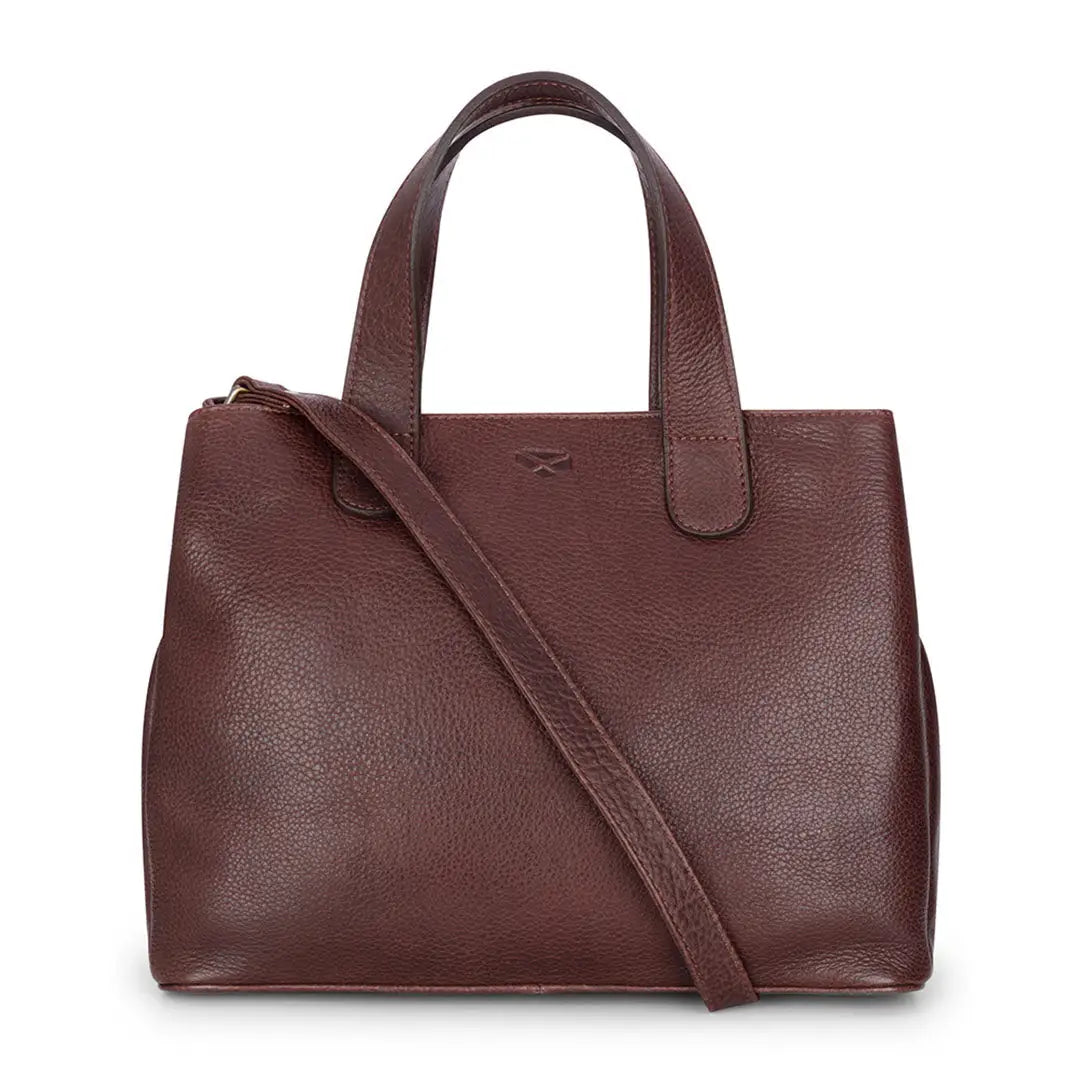 Dark brown Hoggs of Fife Monarch Leather Handbag with top handles and shoulder strap