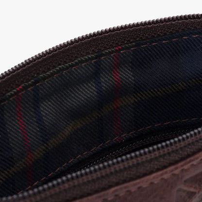 Interior of Hoggs of Fife Monarch Leather Travel Organiser with dark plaid lining