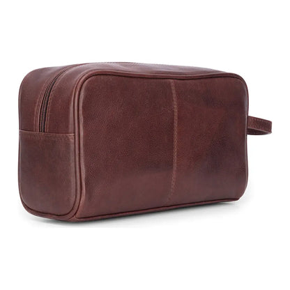 Brown Hoggs of Fife Monarch Leather Wash Bag with top zipper and side handle