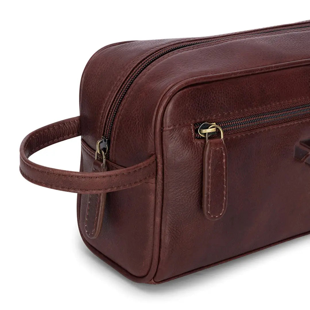 Brown Hoggs of Fife Monarch Leather Wash Bag with zippers and side handle
