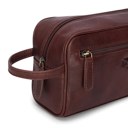 Brown Hoggs of Fife Monarch Leather Wash Bag with zippers and side handle