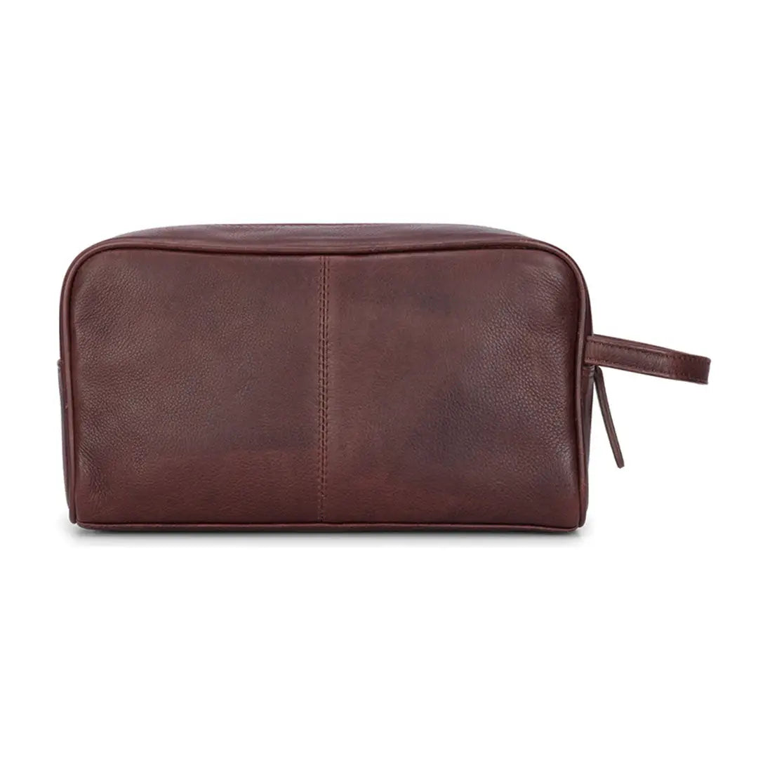 Brown Hoggs of Fife Monarch Leather Wash Bag with side handle for travel storage