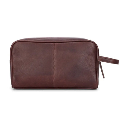 Brown Hoggs of Fife Monarch Leather Wash Bag with side handle for travel storage