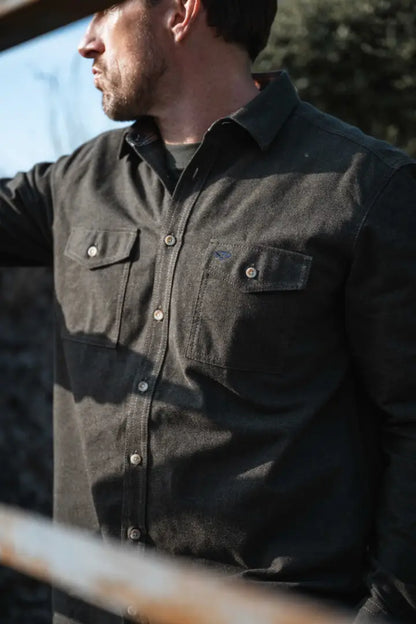 Dark brown Hoggs of Fife Moy Moleskin Shirt with button-down and chest pocket