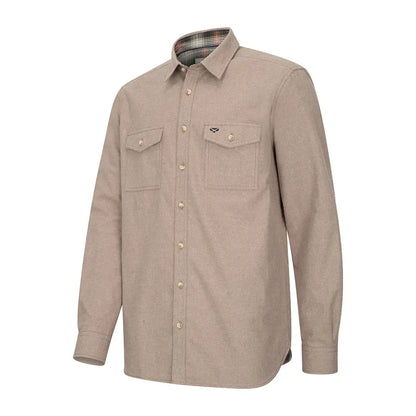 Men’s beige Fife Moy Moleskin shirt with chest pockets and plaid lining