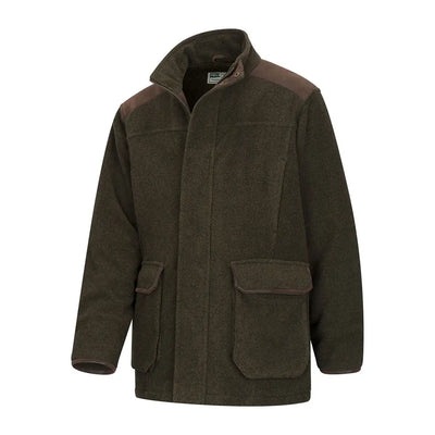 Dark olive green Hoggs of Fife Sportsman Pro fleece jacket with brown patches and pockets
