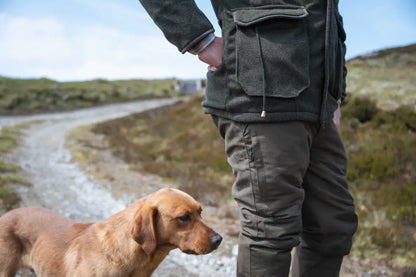 Olive green waxed canvas hiking pants with pockets for Hoggs of Fife Sportsman Pro fleece jacket