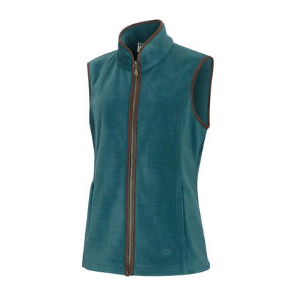 Teal fleece vest with brown trim and full zipper from Hoggs of Fife Stenton Ladies Fleece Gilet featuring classy textured faux fabric