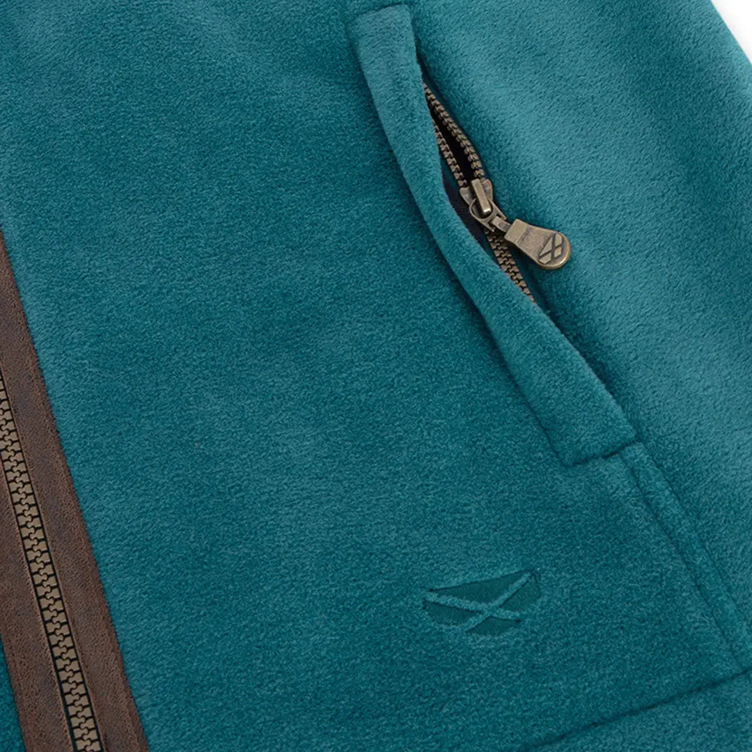 Teal fleece jacket with brown zipper and embroidered logo, perfect for Hoggs of Fife Stenton Ladies Fleece Gilet
