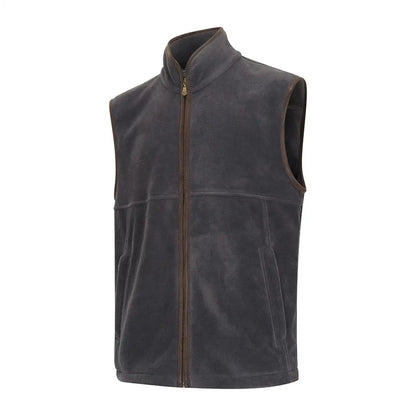 Men’s charcoal gray suede vest with full-zip and stand-up collar, perfect for hunting and country clothing