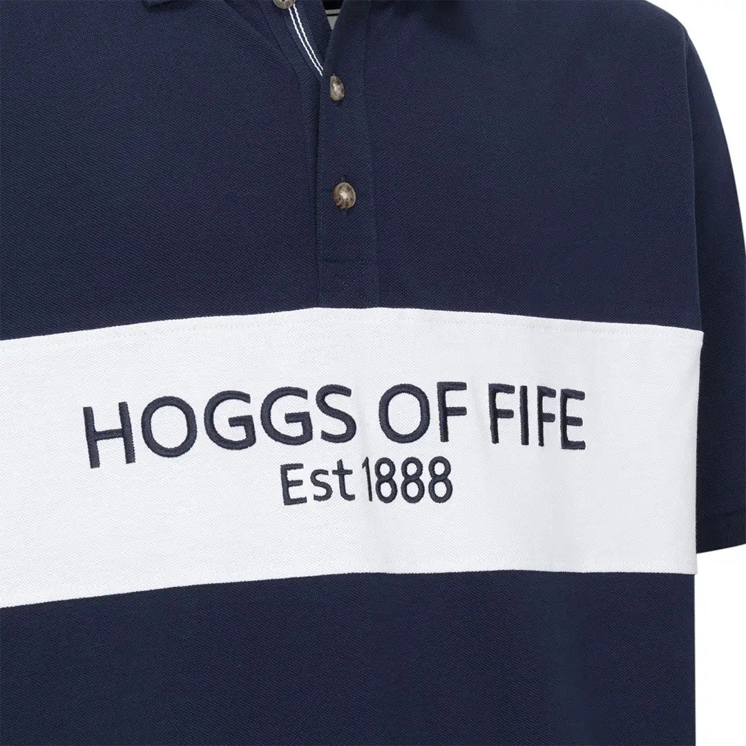Navy and white polo shirt from Hoggs of Fife Stewart Block Pique collection