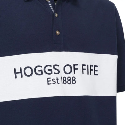 Navy and white polo shirt from Hoggs of Fife Stewart Block Pique collection