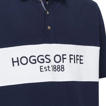 Navy and white polo shirt from Hoggs of Fife Stewart Block Pique collection