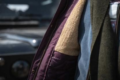 Hoggs of Fife Walker Ladies Long Coat with maroon beige sherpa lining, perfect country clothing shines