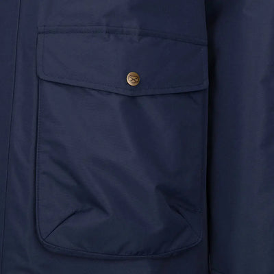 Navy blue Hoggs of Fife Walker men’s long coat with flap pocket for country clothing and hunting outdoors
