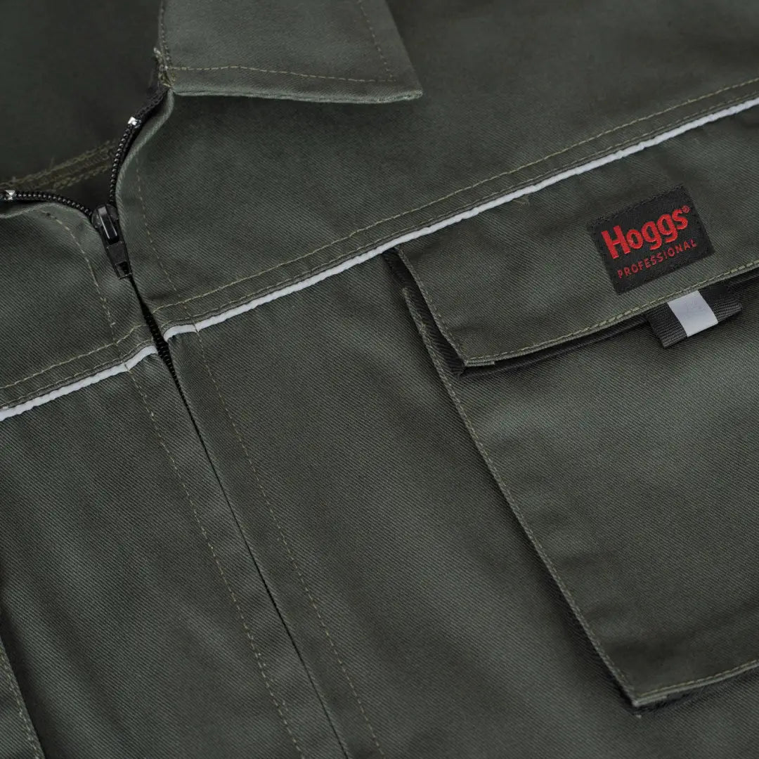Olive green WorkHogg Coverall with Hoggs logo patch and zippered front for durability