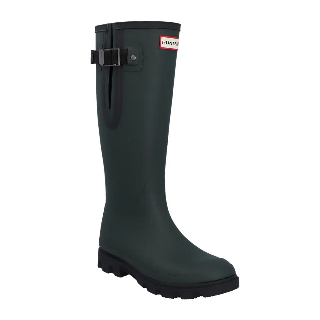 Dark green Hunter Unisex Field Downpour rain boot with adjustable neoprene lining