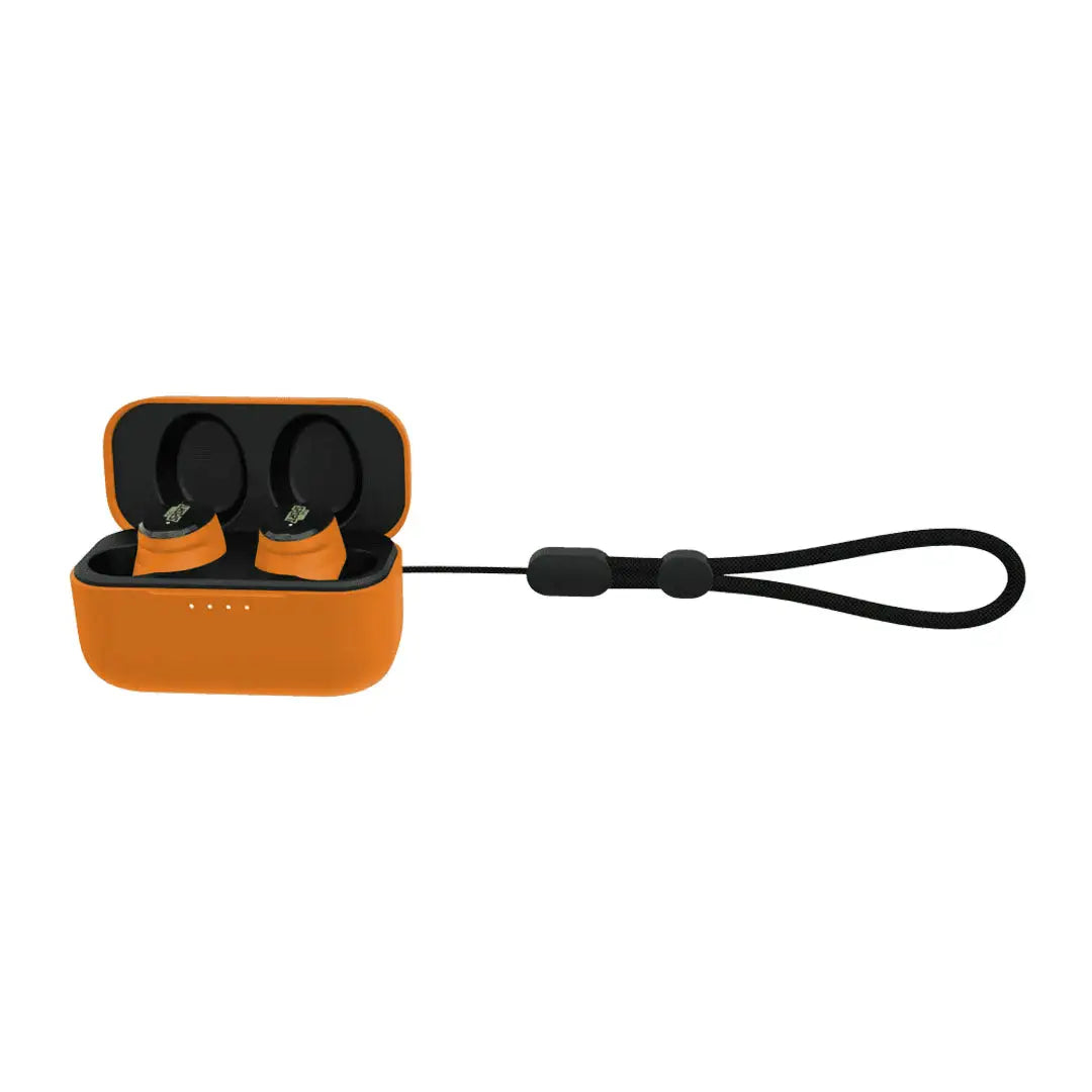 Orange ISOTunes Sport Caliber Earbuds with case and strap for country clothing and hunting