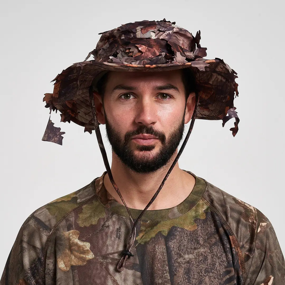 Jack Pyke 3D Leafy Bush Hat in brown leaf-patterned camo with wide brim