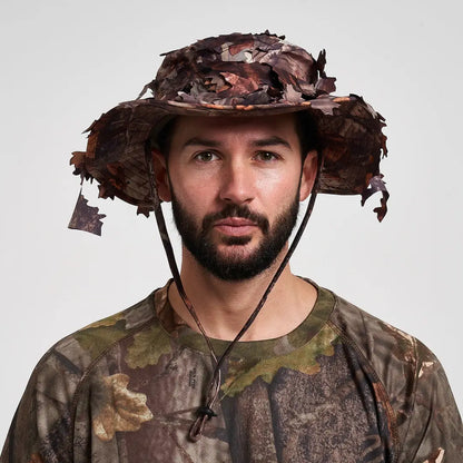 Jack Pyke 3D Leafy Bush Hat in brown leaf-patterned camo with wide brim