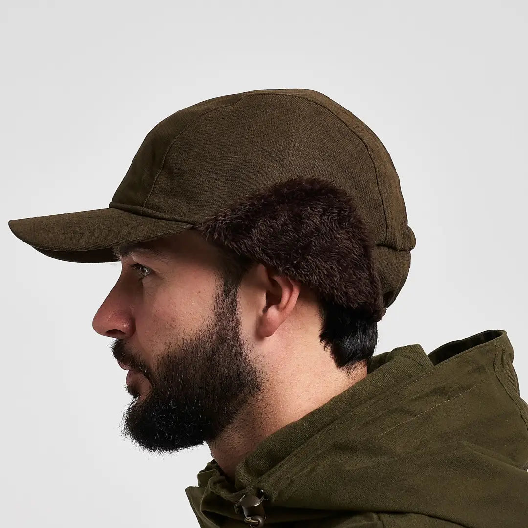 Jack Pyke Alaska Hat in olive green wool with brown faux fur trim