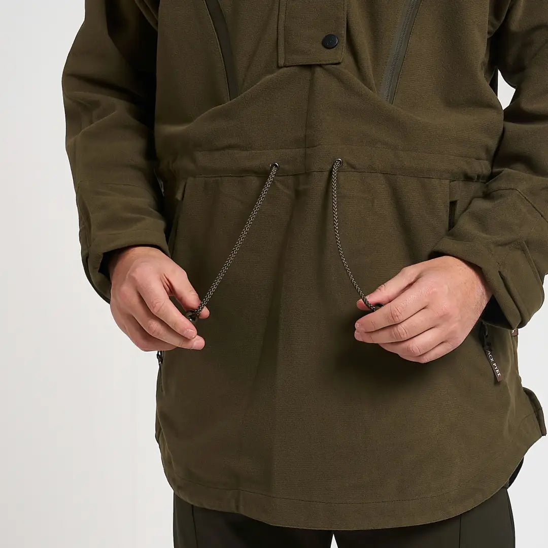 Olive green Jack Pyke Argyll smock with drawstring waist and front pocket