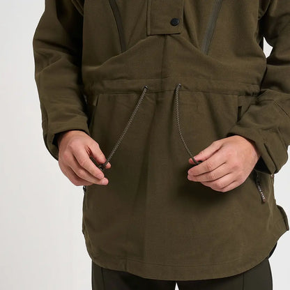 Olive green Jack Pyke Argyll smock with drawstring waist and front pocket