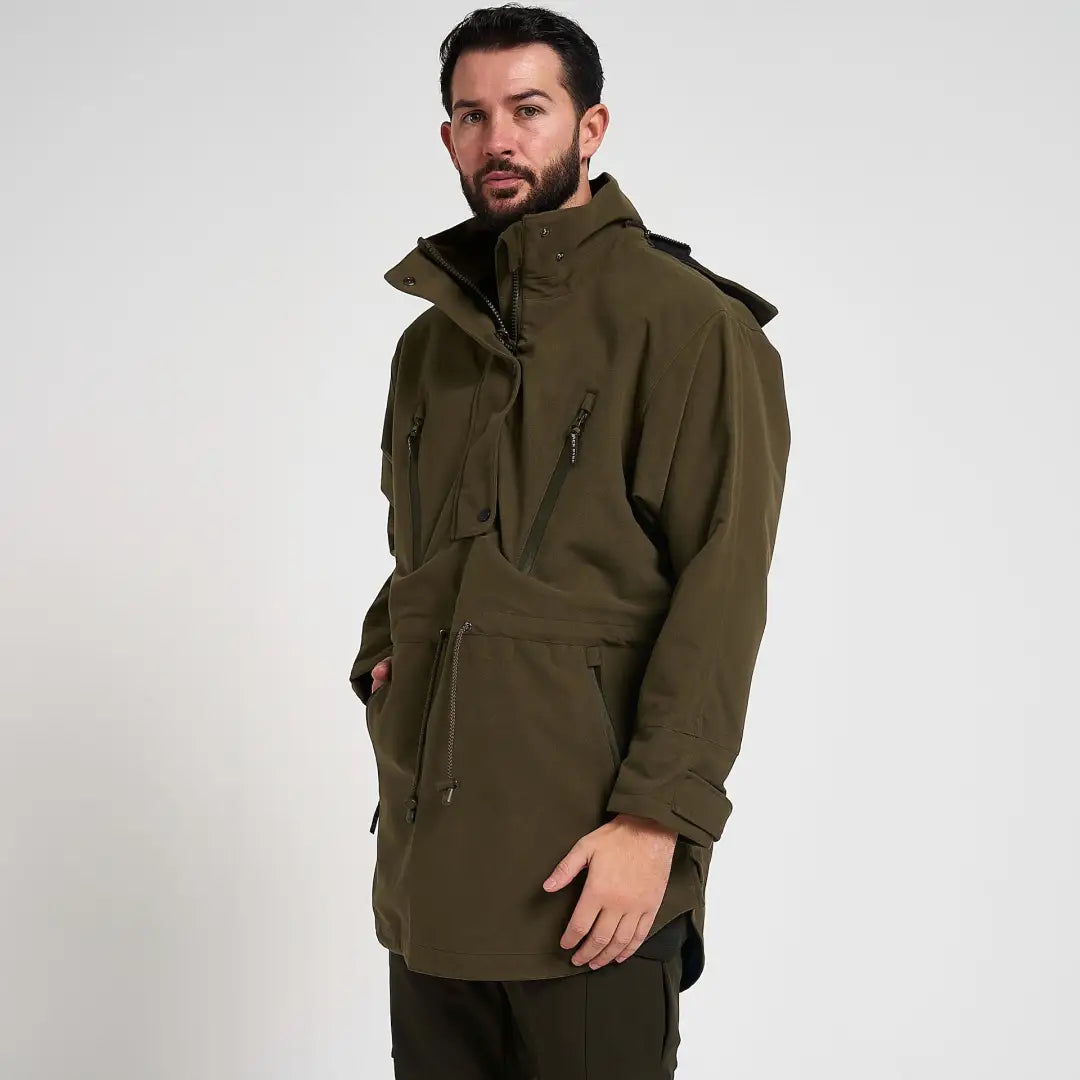 Olive green Jack Pyke Argyll waterproof hooded parka with black zippers