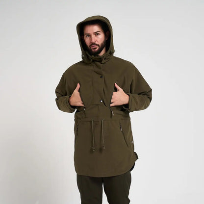 Olive green Jack Pyke Argyll hooded trench coat with drawstring waist