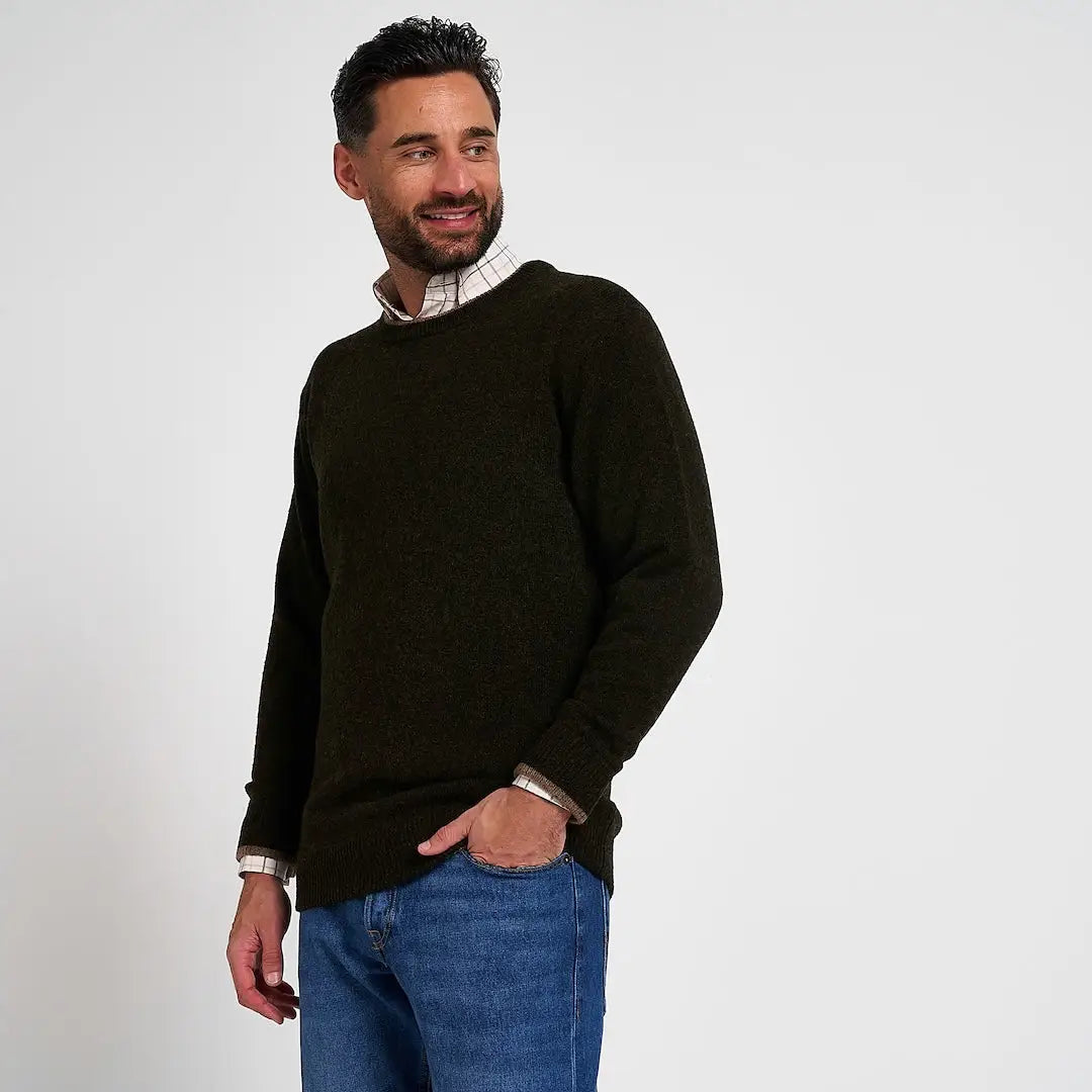 Jack Pyke Ashcombe lambswool crewknit pullover in dark olive green