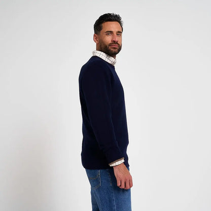 Jack Pyke Ashcombe navy blue lambswool crewneck with checkered collar