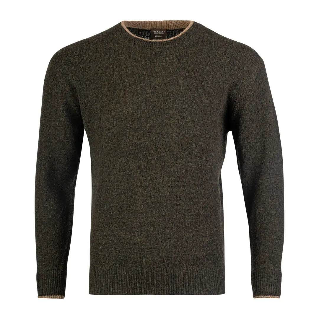 Dark green Jack Pyke Ashcombe crewknit pullover, 100% lambswool, with long sleeves