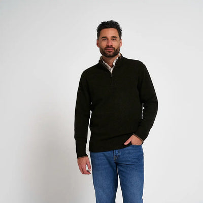 Jack Pyke Ashcombe black quarter-zip lambwool pullover with ribbed cuffs