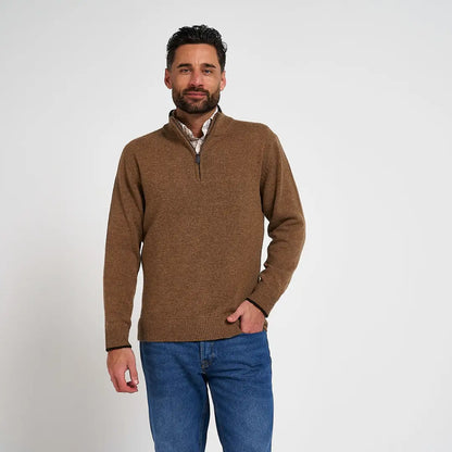 Jack Pyke Ashcombe 100% lambwool zipknit pullover in warm brown knit