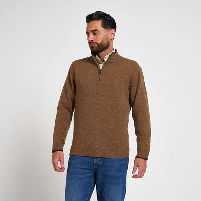 Jack Pyke Ashcombe lambwool zipknit pullover in warm brown knit