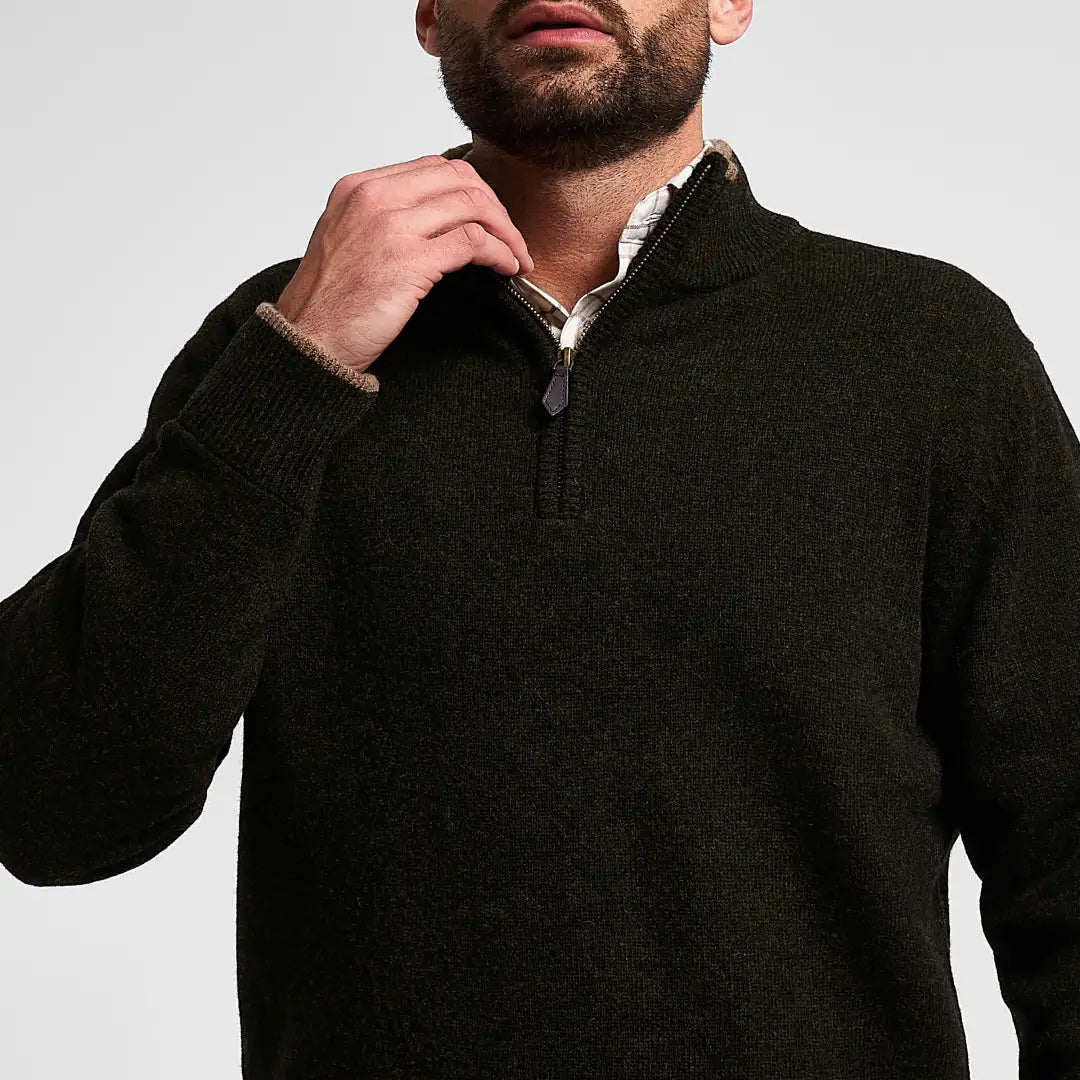 Jack Pyke Ashcombe dark green textured knit quarter-zip sweater