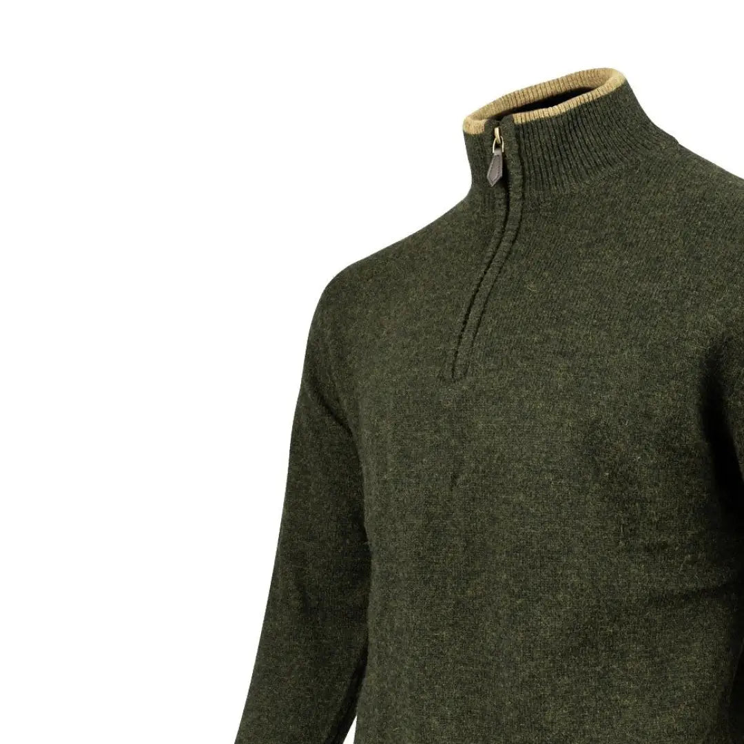 Dark green Jack Pyke Ashcombe quarter-zip sweater with ribbed collar for cozy style