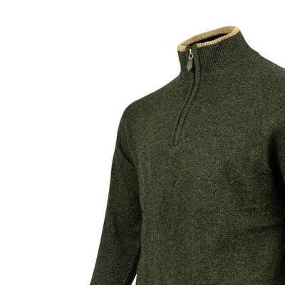 Dark green Jack Pyke Ashcombe quarter-zip sweater with ribbed collar for cozy style