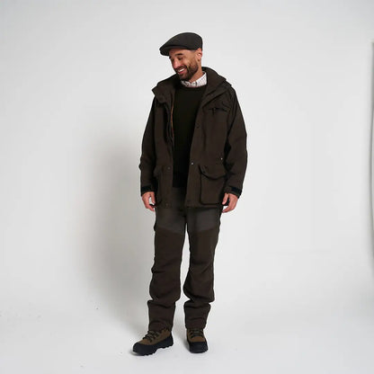 Dark brown water-resistant Jack Pyke Ashcombe jacket with hood and pockets