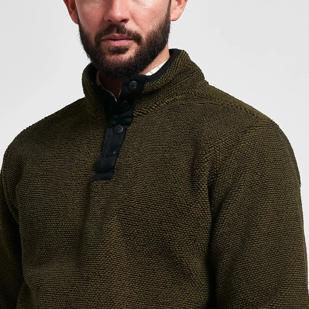 Olive green textured Jack Pyke Ashdown Fleece Top with black buttoned collar