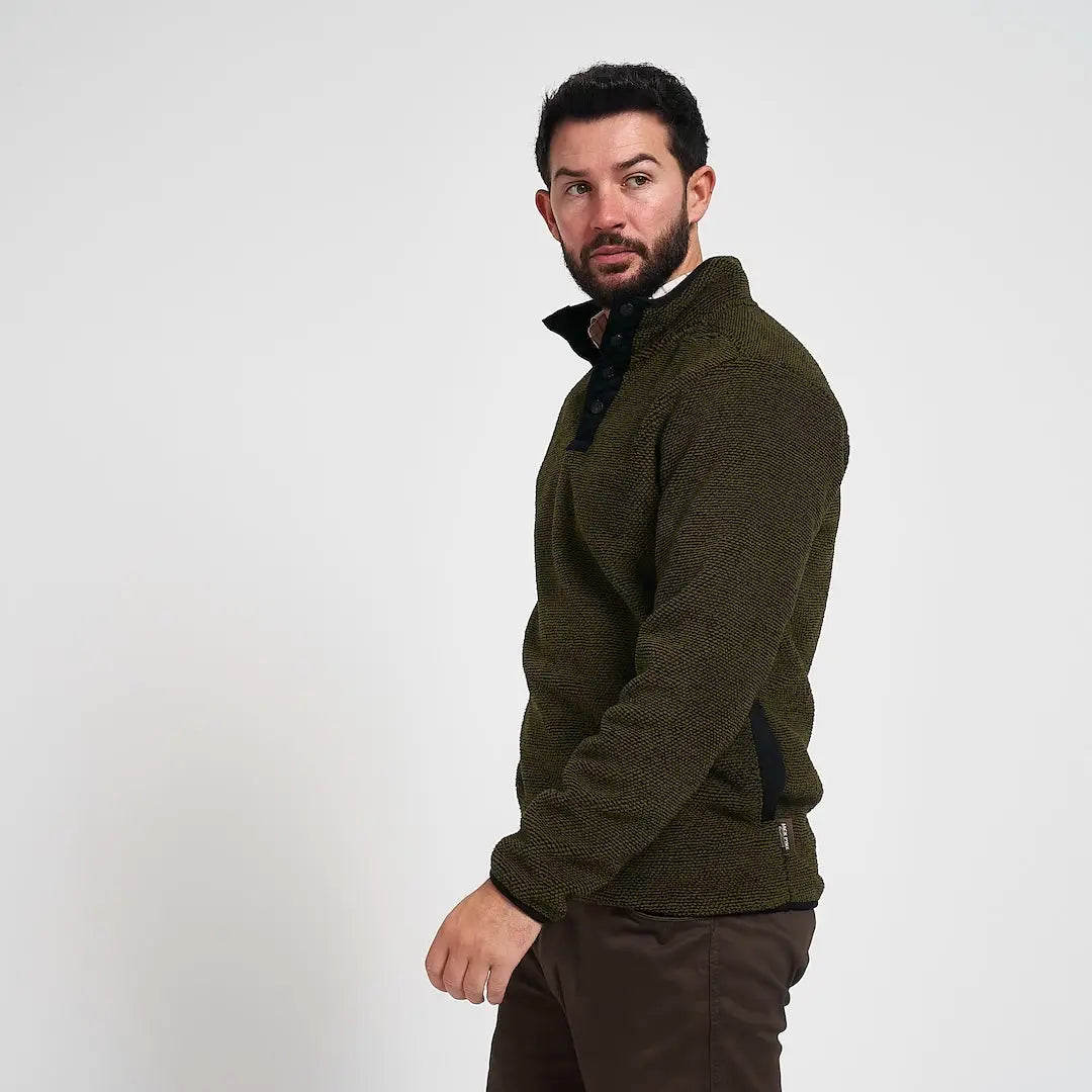 Jack Pyke Ashdown Fleece Top in olive green texture with black lining and side pockets