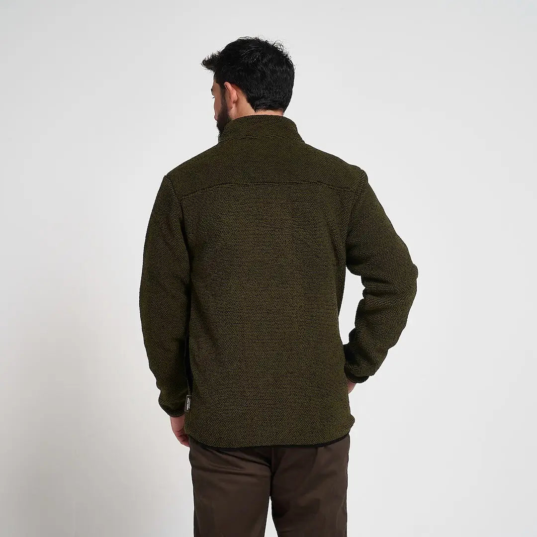 Olive green Jack Pyke Ashdown Fleece Top with textured fabric, high collar, and ribbed cuffs