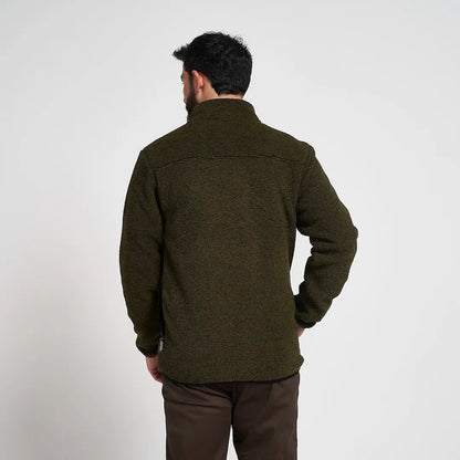 Olive green Jack Pyke Ashdown Fleece Top with textured fabric, high collar, and ribbed cuffs